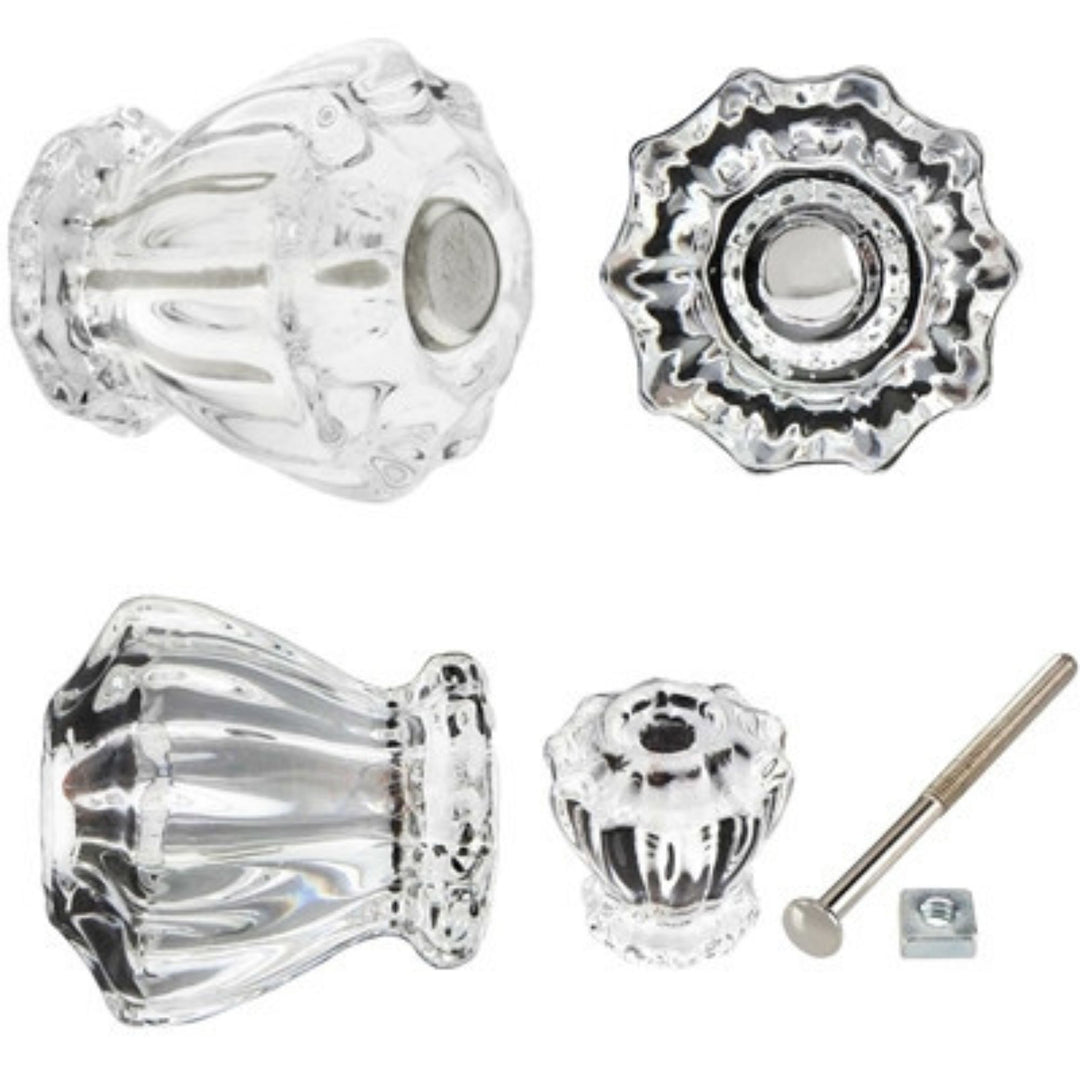 Fluted Glass Knob Vintage Old-Cut Replica Front Mounted Retro Depression Era Cabinet Hardware Restoration Supplies