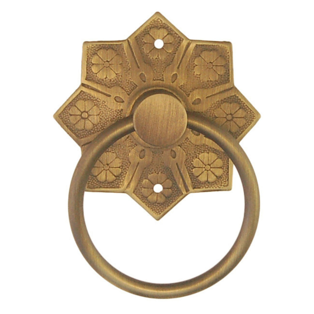 Brass Eastlake Ring Pull with Detailed Victorian 1870's Polished Brass Furniture Hardware Restoration Supplies