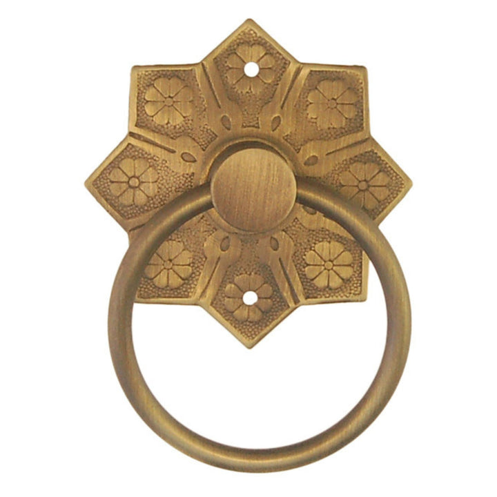 Brass Eastlake Ring Pull with Detailed Victorian 1870's Polished Brass Furniture Hardware Restoration Supplies