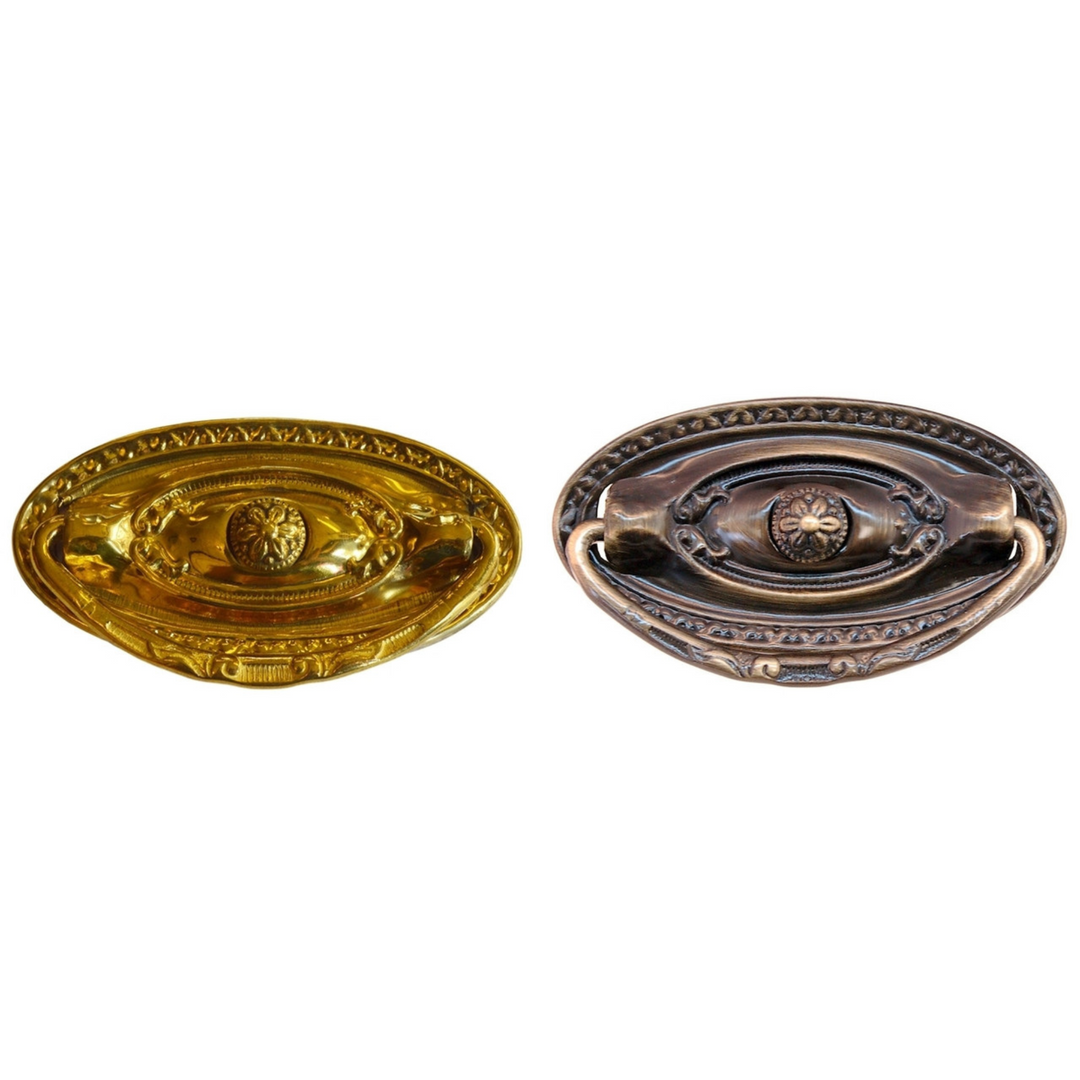 Ornate Brass or Antique Brass Drawer Pull Furniture Hardware Restoration Supplies