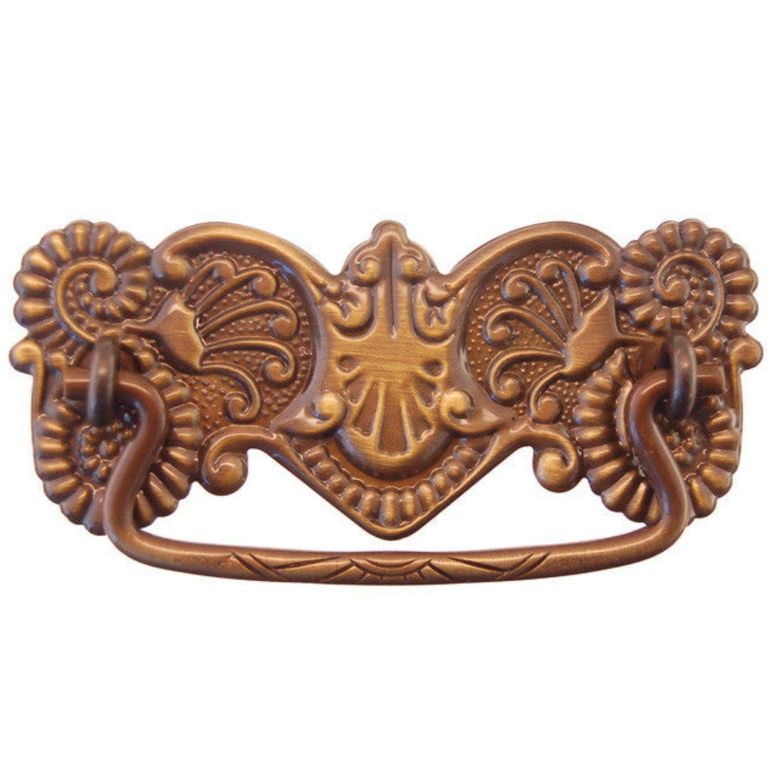 Ornate Victorian Drawer Pull Brass or Antique Finish, 3" Center-to-Center, Stamped Back Plate, Cast Bail Furniture Hardware Restoration Supplies
