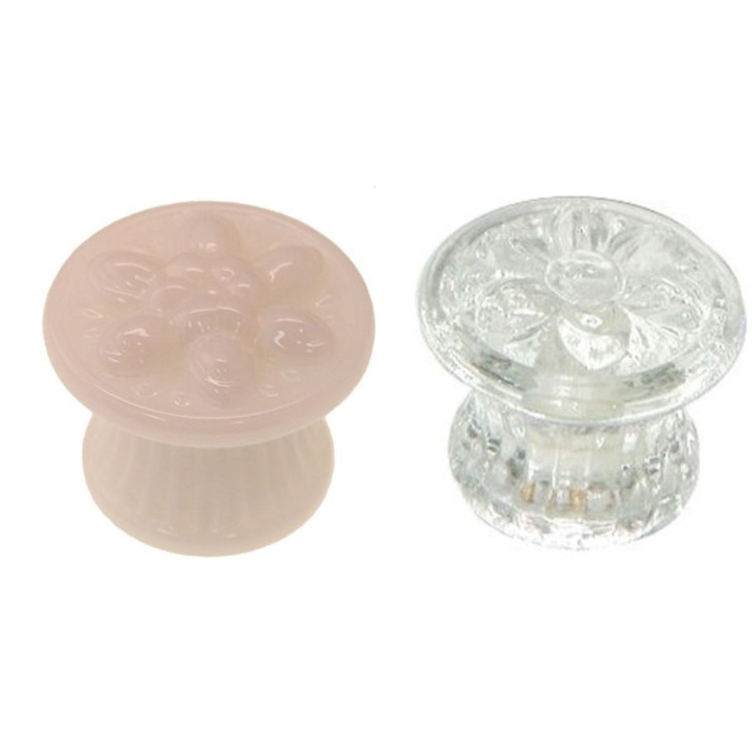Large Colonial Glass Knob Elegant Pressed Glass with Embossed Flower Clear & Opal White Colors Cabinet Hardware Restoration Supplies