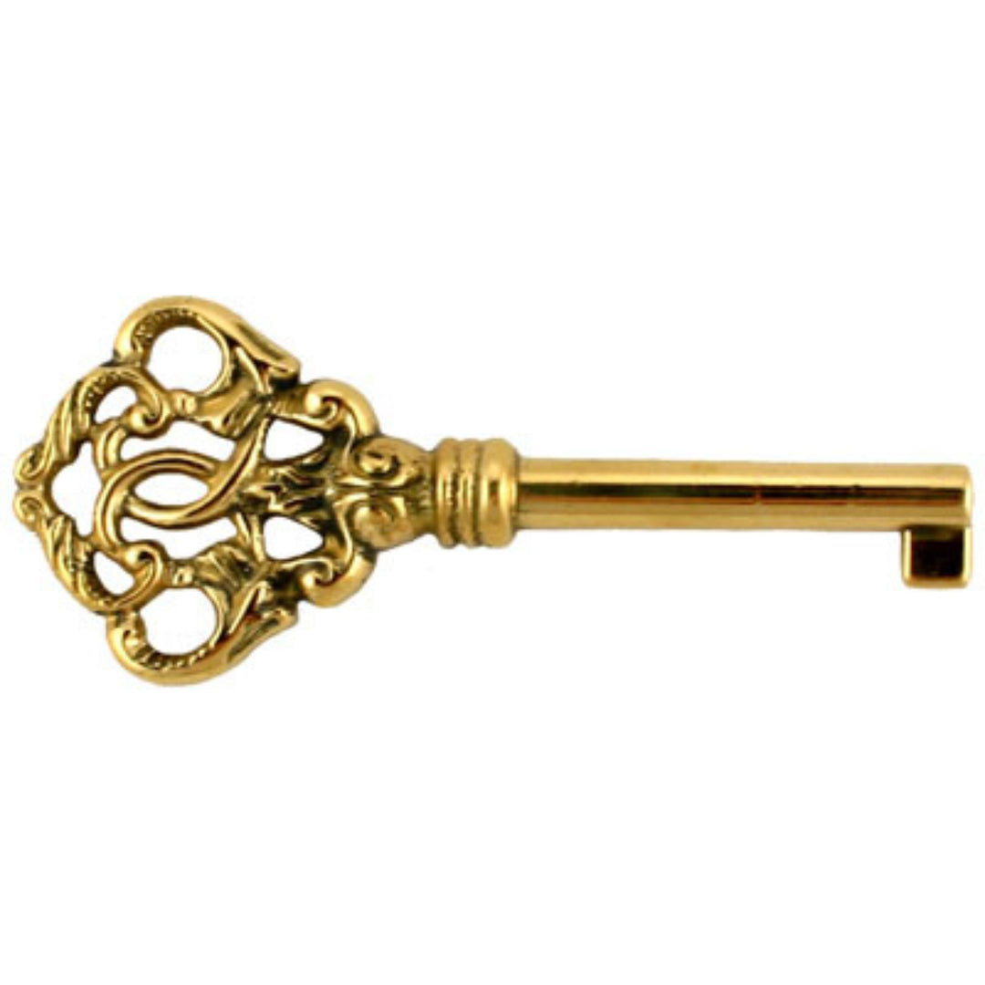 Solid Brass Elegant Skeleton Key: Polished and Aged Finishes for Large Furniture Pieces Skeleton Keys Restoration Supplies Brass