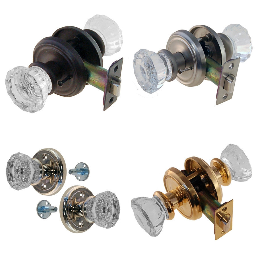 Fluted Glass Doorknob Set with Detailed Rosettes Door & Window Hardware Restoration Supplies Passage Brass