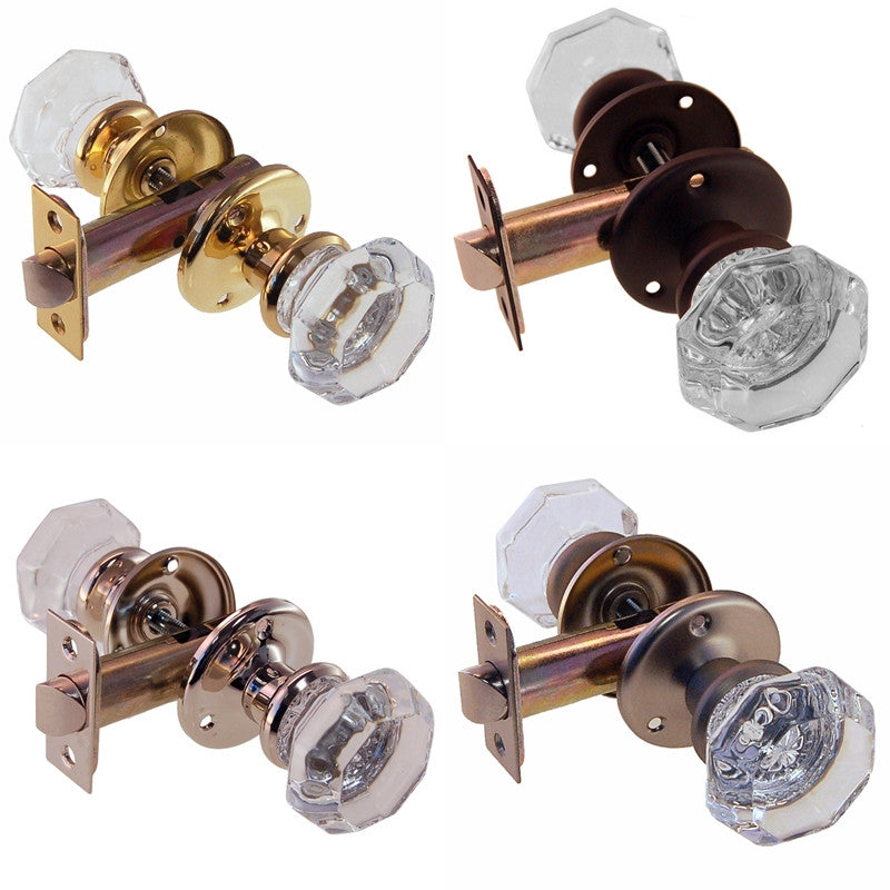 Octagonal Glass Doorknob Set with Small Rosette Door & Window Hardware Restoration Supplies Passage Brass