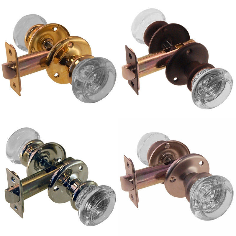 Round Glass Doorknob Set with Small Rosette Door & Window Hardware Restoration Supplies Passage Brass