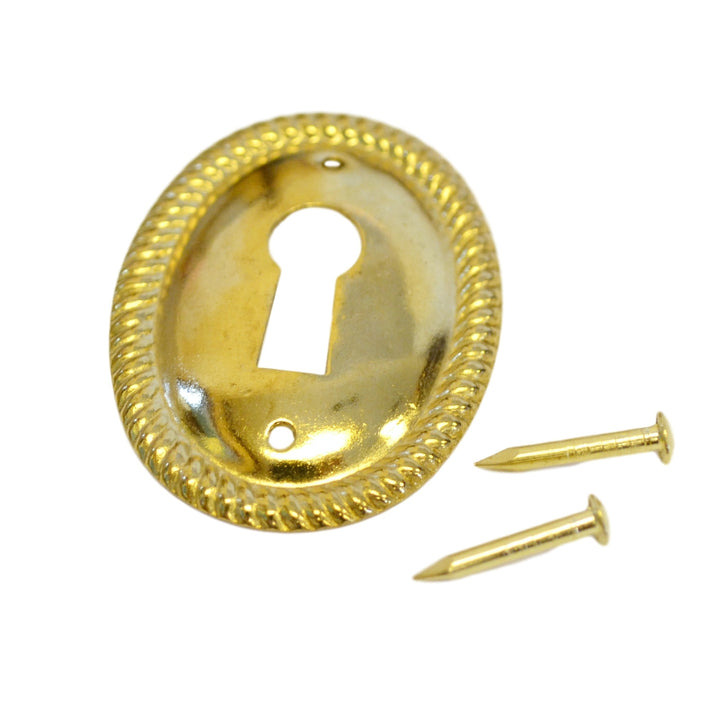 Brass Keyhole Cover with Roped Edge Furniture Hardware Restoration Supplies   