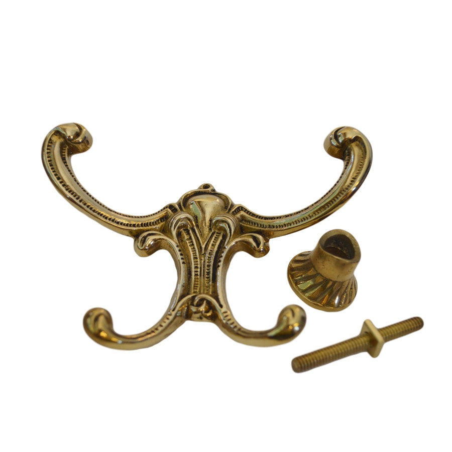 Decorative Brass Coat Hook, Double