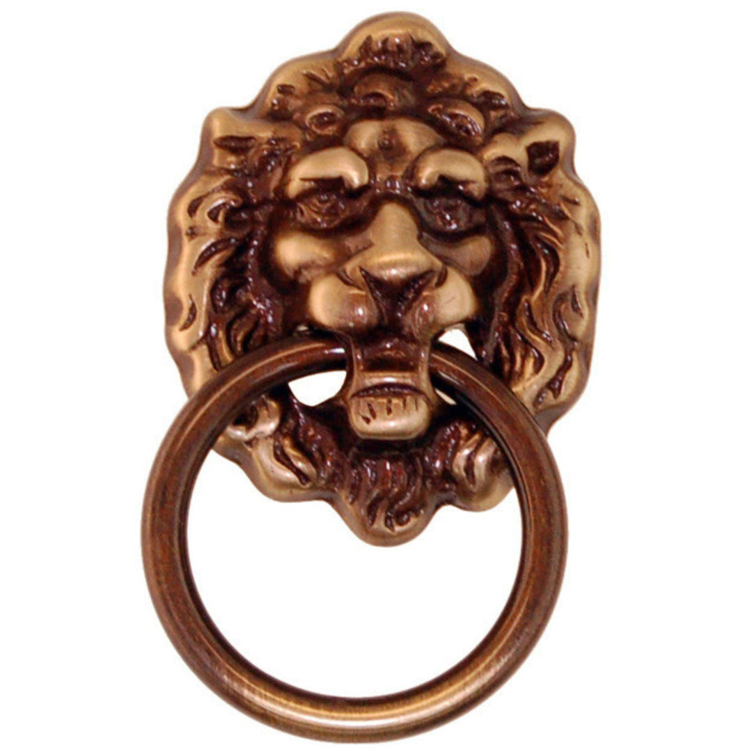 Solid Brass Lion's Head Pull – Antique Finish with Duncan Phyfe Design, 1-5/8" x 2" Plate, Adds Regal Elegance Furniture Hardware Restoration Supplies   