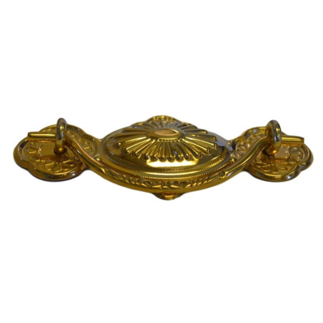 Elegant Eastlake Style Drawer Pull in Brass with Stamped Back Plate and Cast Bail Furniture Hardware Restoration Supplies   