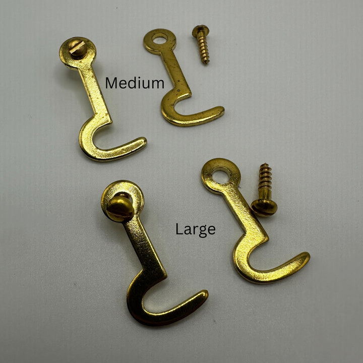 Brass Latch Hook – Brass-Plated Stamped Steel, Available in Medium and Large Sizes Cabinet Hardware Restoration Supplies   