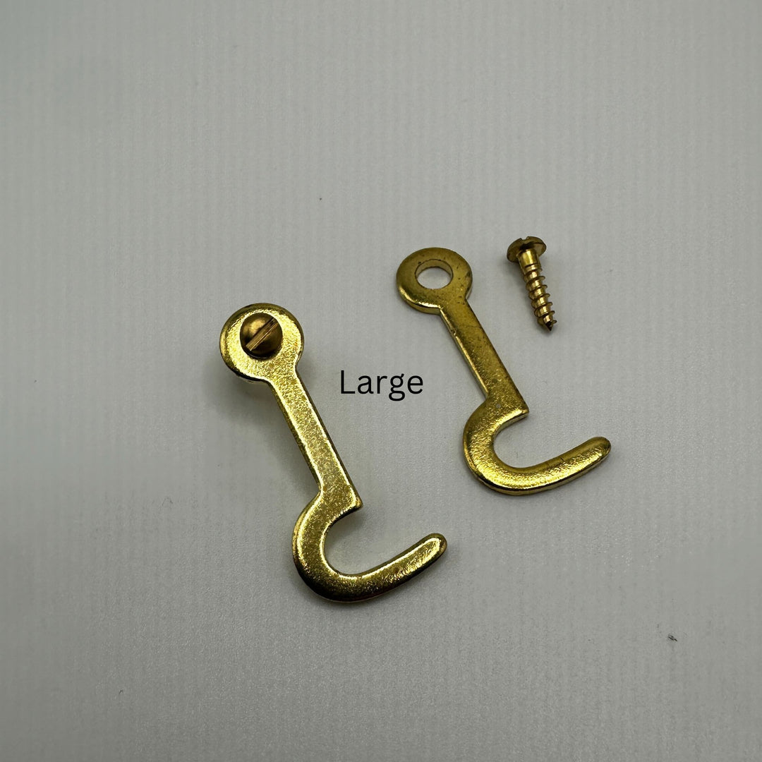 Brass Latch Hook – Brass-Plated Stamped Steel, Available in Medium and Large Sizes Cabinet Hardware Restoration Supplies   