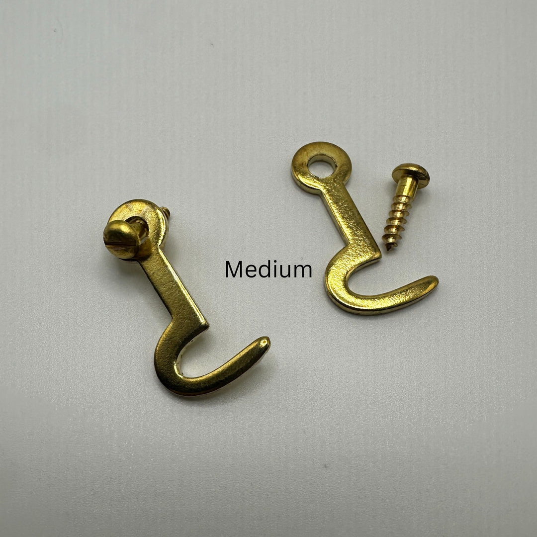 Brass Latch Hook – Brass-Plated Stamped Steel, Available in Medium and Large Sizes Cabinet Hardware Restoration Supplies   