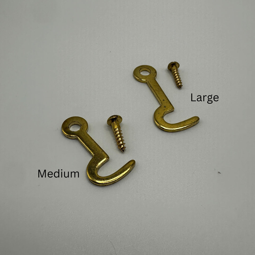 Brass Latch Hook – Brass-Plated Stamped Steel, Available in Medium and Large Sizes Cabinet Hardware Restoration Supplies   