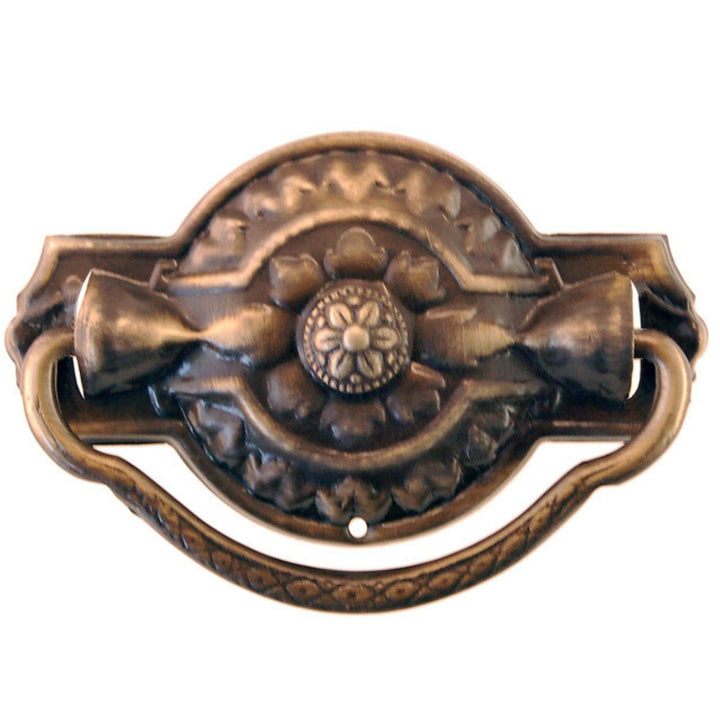 Colonial Revival Drawer Pull – Ornate Stamped Brass Back Plate, Cast Brass Handle, 1 7/8" x 3", Includes Mounting Hardware Furniture Hardware Restoration Supplies   