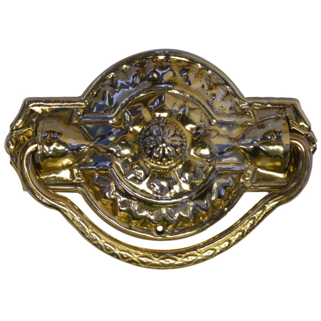 Colonial Revival Drawer Pull – Ornate Stamped Brass Back Plate, Cast Brass Handle, 1 7/8" x 3", Includes Mounting Hardware Furniture Hardware Restoration Supplies   