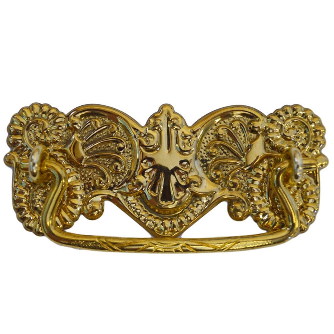 Ornate Victorian Drawer Pull – Brass or Antique Finish, 3" Center-to-Center, Stamped Back Plate, Cast Bail Furniture Hardware Restoration Supplies   