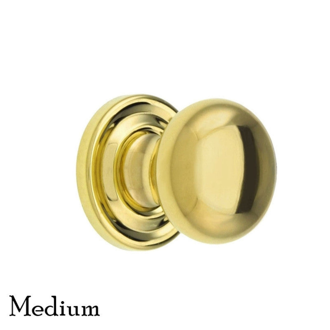 Elegant Round Brass Knob – Solid Brass with Stamped Rosette – 3 Sizes Available Cabinet Hardware Restoration Supplies   