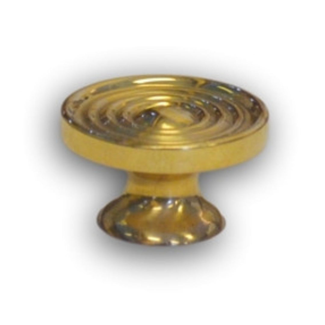 Small Bookcase Knob – Polished Cast Brass with Concentric Rings, 7/8" Diameter, Includes Screws Furniture Hardware Restoration Supplies   