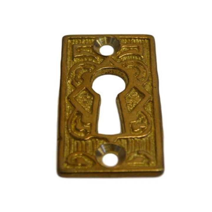 Brass Eastlake Square Keyhole Cover Solid Cast Brass with Intricate Victorian Detailing Polished Finish Furniture Hardware Restoration Supplies