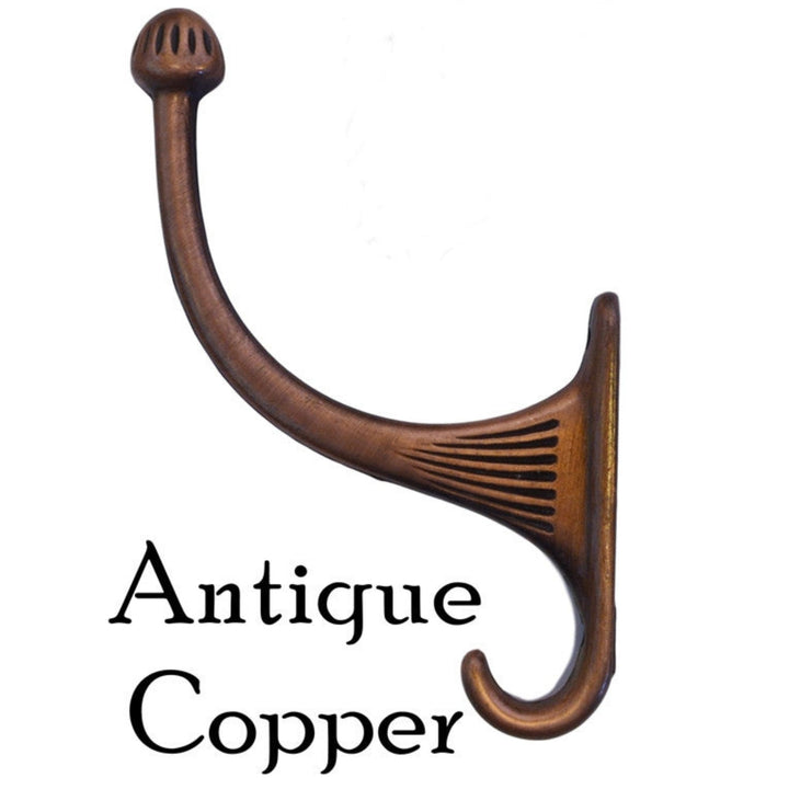 1930's Costumer Hook Cast Metal Alloy, 4-3/4" High, Available in Antique Copper or Brass Furniture Hardware Restoration Supplies