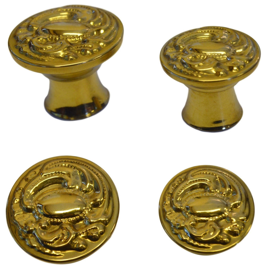 Early 20th Century Hollow Brass Furniture Knob with Detailed Stamped Design Cabinet Hardware Restoration Supplies   