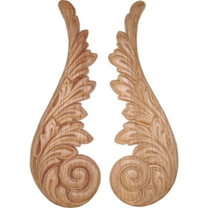 Oak Veneered Pressed Wood Decorative Ornaments – 7 3/8" x 2 1/2", Sold by the Pair Decorative Wooden Appliques Restoration Supplies   