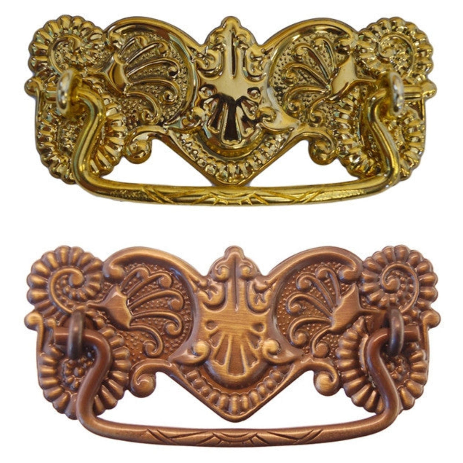 Ornate Victorian Drawer Pull Brass or Antique Finish, 3" Center-to-Center, Stamped Back Plate, Cast Bail Furniture Hardware Restoration Supplies