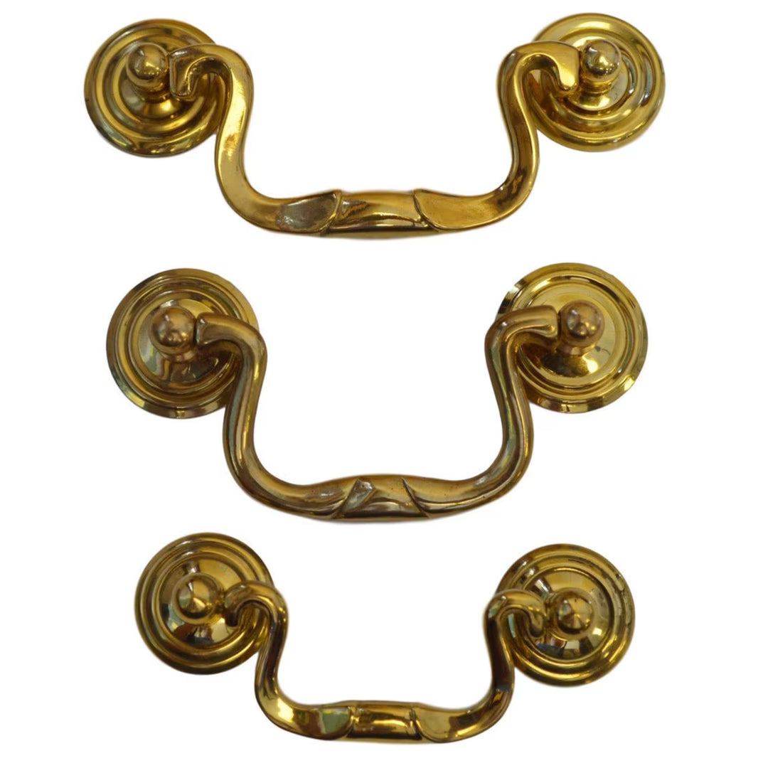 Queen Anne Style Brass Drawer Pull Elegant Hardware, 1" Backplate, Available in Small, Medium, Large Sizes Furniture Hardware Restoration Supplies