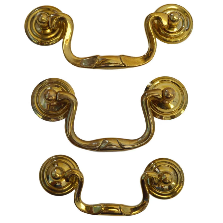 Queen Anne Style Brass Drawer Pull – Elegant Hardware, 1" Backplate, Available in Small, Medium, Large Sizes Furniture Hardware Restoration Supplies   