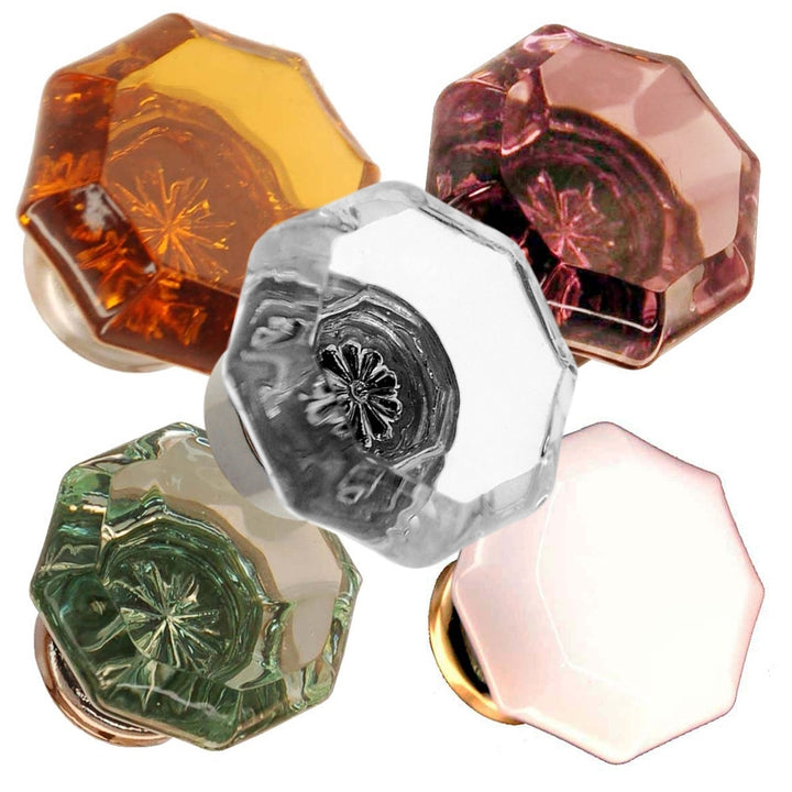 Glass Knob, Octagonal Shape Cabinet Hardware Restoration Supplies Clear Brass Medium