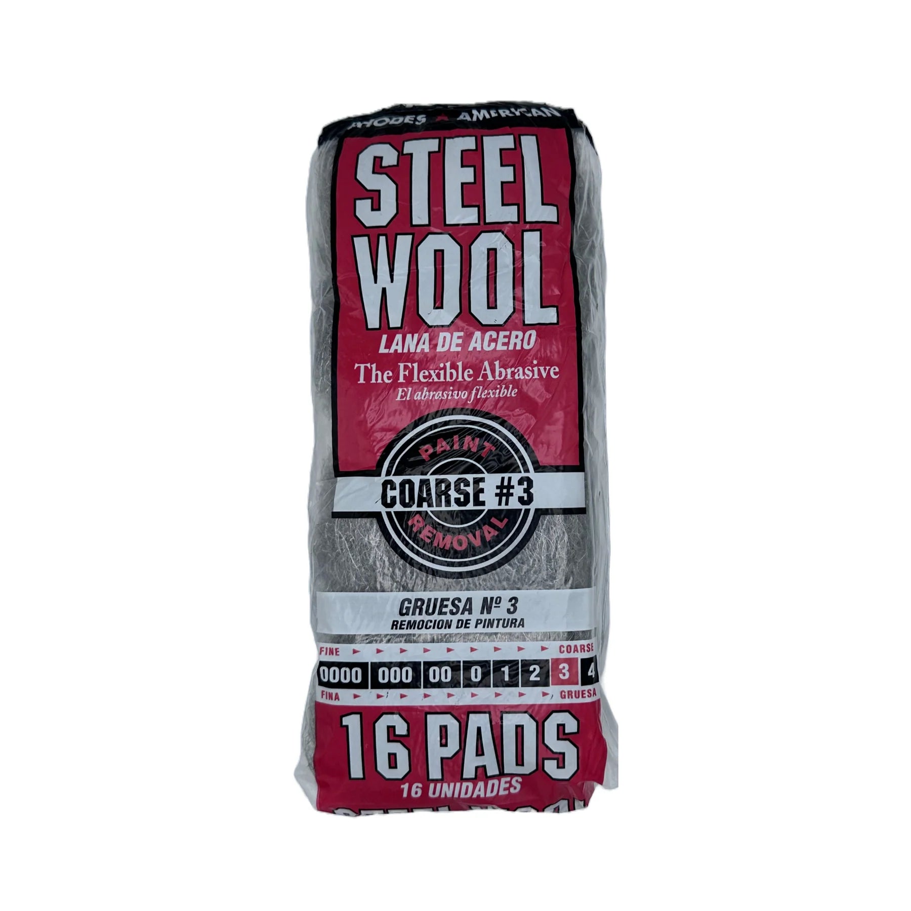 Rhodes American Steel Wool Pads - Grade #2 Medium Coarse - 16 Pad Poly Pack
