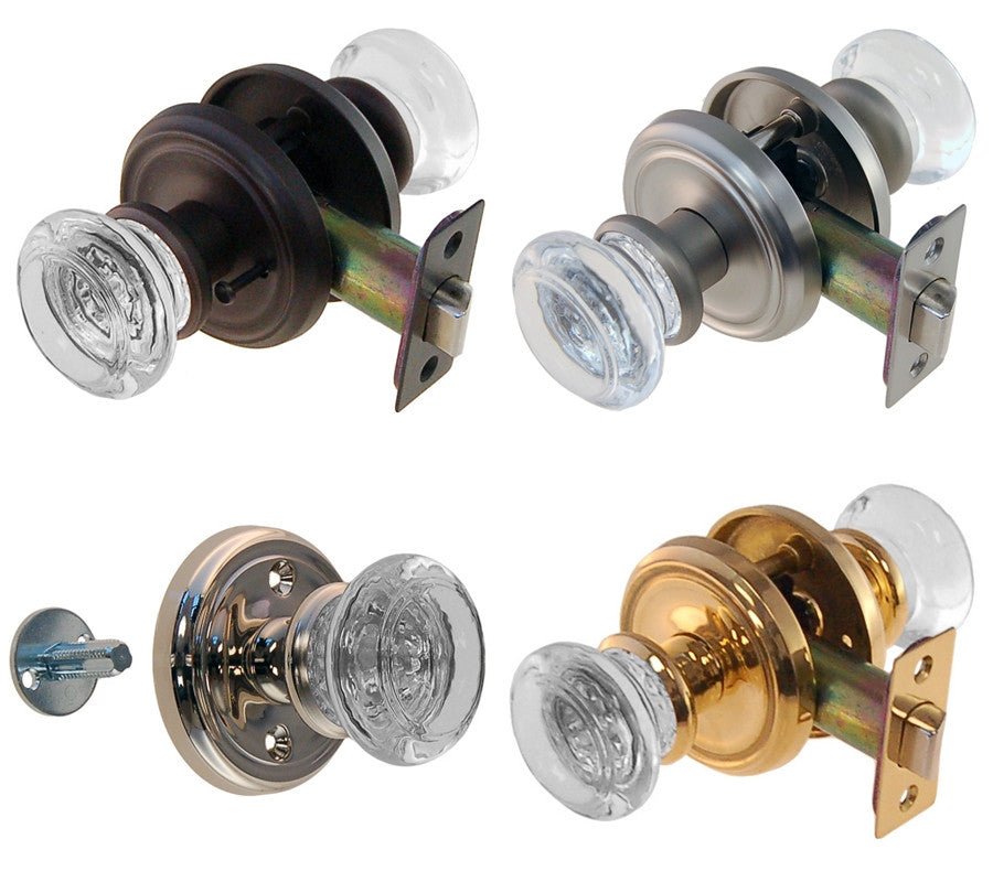 Round Glass Doorknob Set with Detailed Rosette Door & Window Hardware Restoration Supplies Passage Brass 