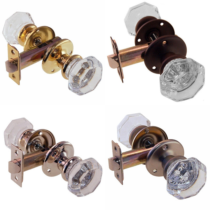 Octagonal Glass Doorknob Set w/Small Rosette Door & Window Hardware Restoration Supplies Passage Brass 