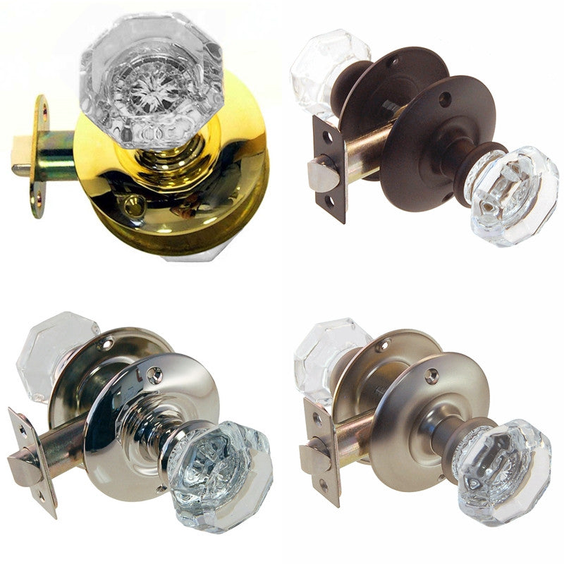 Octagonal Glass Doorknob Set w/Large Rosette Door & Window Hardware Restoration Supplies Passage Brass 