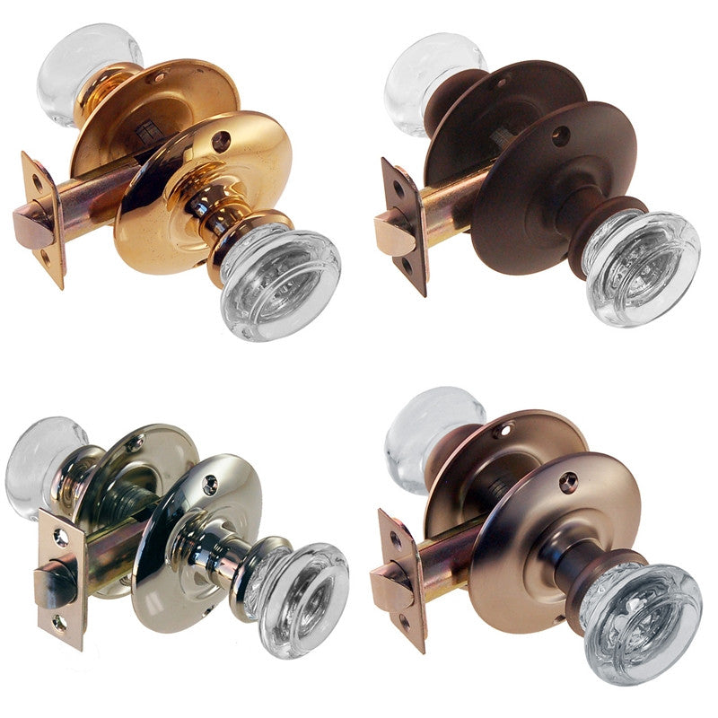 Round Glass Doorknob Set with Large Rosette Door & Window Hardware Restoration Supplies Passage Brass 