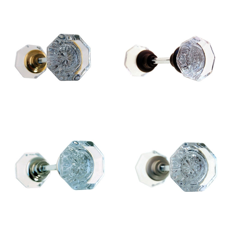 Glass Door Knob Pair, Octagonal Shape Door & Window Hardware Restoration Supplies Brass  
