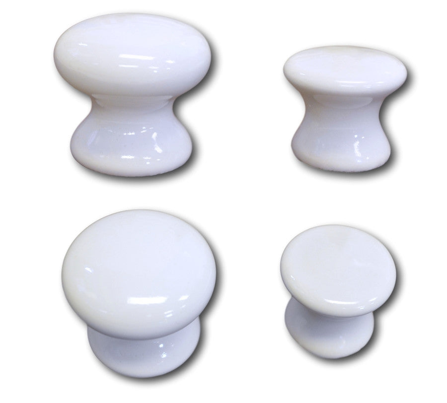 Porcelain Knob, 1" or 1.25" White  - Rear Mounted Cabinet Hardware Restoration Supplies Porcelain Medium 