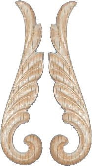 Oak Veneered Pressed Wood Decorative Ornaments 1-1/2" x 5 1/2", Sold by the Pair Decorative Wooden Appliques Restoration Supplies