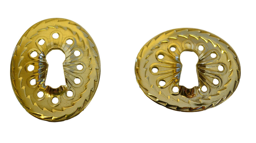 Ornate Brass Keyhole Cover Furniture Hardware Restoration Supplies Vertical  
