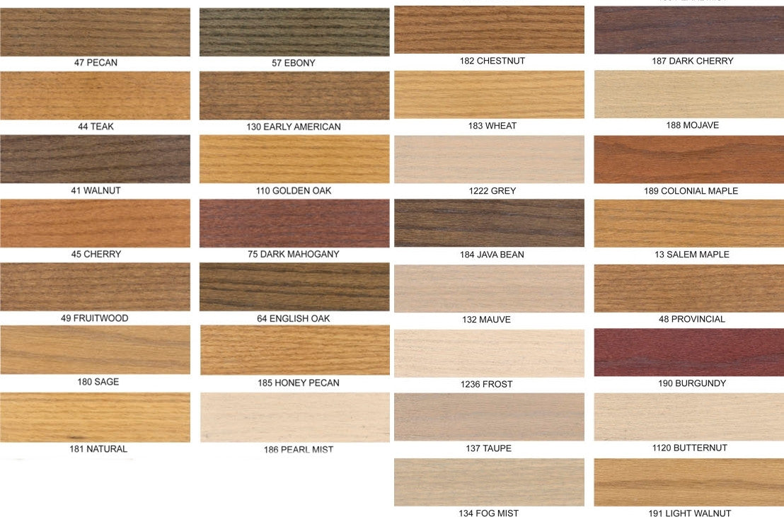 Daly's Wood Stain color options Daly's Wood Stain color samples